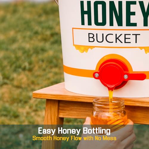 5 Gallon Honey Bucket Kit with Gate, Strainer and Scraper | 5 gallon honey processing kit with gate, double-layer stainless steel strainer and scraper for filtering and bottling.