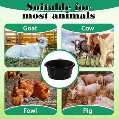 Maxdot 3 Pcs Corner Feed Pan Rubber Tub with Hanging Hooks 6.5 Gallon/26 Quart 90° Fit Coop Horse Feeder Trough 8.3 x 17.7 in Feed Pan for Poultry Goats Horses Dog Animal Livestock Feeding