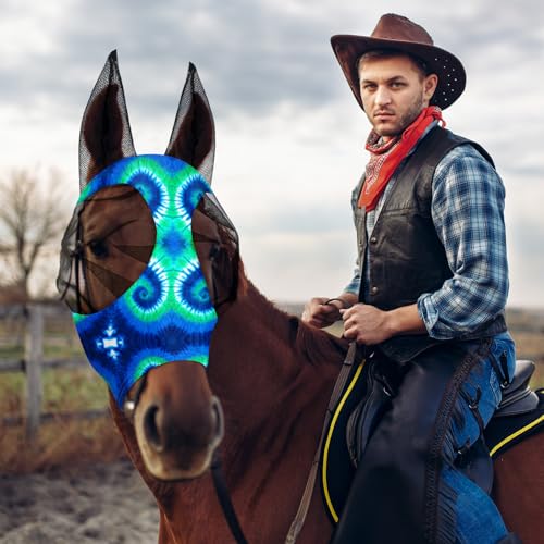 Frienda 4 Pcs Horse Fly Mask with Ears Mesh Comfort, Tie-dye, Large - size: Large