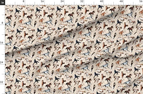 Spoonflower Fabric Paint Horses Tan Brown Animals on Polartec(R) Fleece