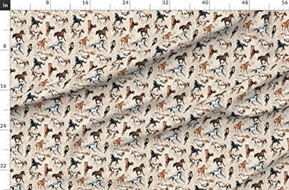 Spoonflower Fabric Paint Horses Tan Brown Animals on Polartec(R) Fleece