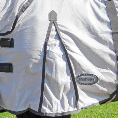 Country Pride Deluxe Mesh Fly Sheet, Full-Coverage Horse Fly Protection, Belly Band, Attached Neck Cover, Shoulder Gussets, Tail Cover, Adjustable Fit, Grey with Silver Trim (78 in) - size: 78 in