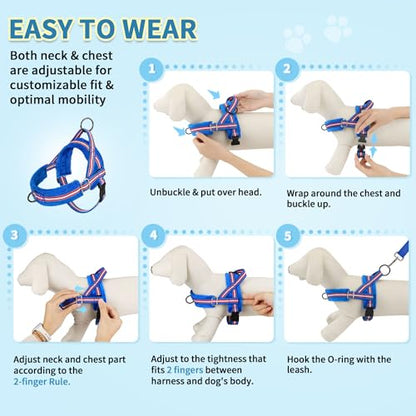 SlowTon No Pull Small Dog Harness and Leash Set with Front Clip | Soft Padded, Neck & Chest Adjustable, Lightweight, Anti-Twist, Puppy Vest Harness Pet Lead Combo for Small Medium Dog DBL XXS - color: Dark Blue, size: XX-Small