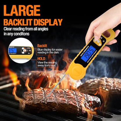 AMMZO Meat Thermometer Digital, Instant Read Food Thermometer - Waterproof w/Backlight for Cooking, Candy, Deep Fry, BBQ, Grill, Candy Making Accessories, Gifts for Men Women(Yellow) - color: Yellow
