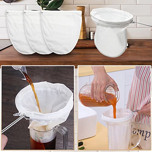 Ultra Fine Mesh Strainer Bag Reusable Food Grade Filter Zipper Bags with Stainless Steel Handle for Filter Coffee Tea Milk Juice Oil