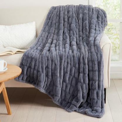 Springtree Home Luxury Micro Plush Throw Blanket | Thick Faux Fur | Grey | Lily Collection | 60" x 70" | Grey Blanket | Ultra Plush - color: Slate Grey, size: 60" x 70" (Large)
