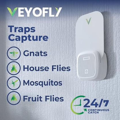 VEYOFLY Fruit Fly Traps Indoor Plug-in UV, Gnat Trap, 4 Device + 8 Refills - color: White, size: 4 Devices + 8 Refills
