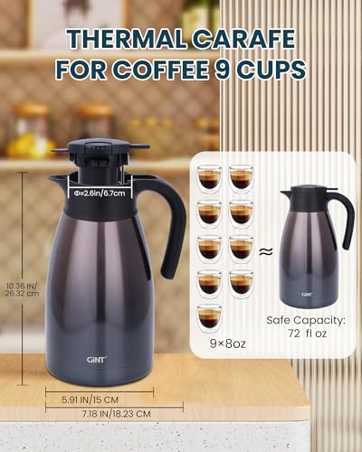 GiNT 2.2L / 74Oz Thermal Coffee Carafe, Insulated Stainless Steel Coffee Carafes for Keeping Hot/Double Walled Vacuum Thermal Carafe (Purple) - color: Purple, size: 74.4 Ounces