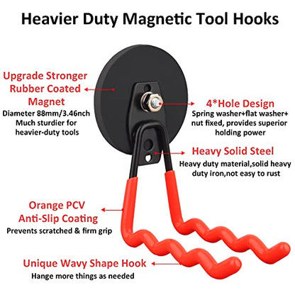 ULIBERMAGNET Heavy Duty Large Magnet Hooks,Strong Magnetic Wave Hook for Hose,Jig Saw,Circular Saw,Workshop Organization,2 Pack Magnetic Tool for Hammer Drill,Garden Tool(3.46inch/Orange) - style: 3.46" Large Powerful Wave Orange