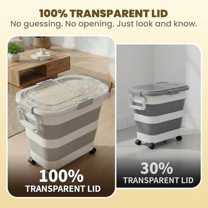 HOYTAMDA 25-35Lbs Rice Container,Collapsible Food Storage Container Wheels - color: Clear/25-35lbs