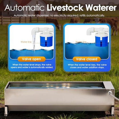 10 Gallons Automatic Livestock Water Trough Stainless Steel Larger Dog Water Bowl Dispenser with Float Valve Kit Large Capacity Outdoor Horse Pig Water Trough for Dog Pig Cow Goat 36‘’*12.4*‘’9.1‘’ - size: 10 Gallons