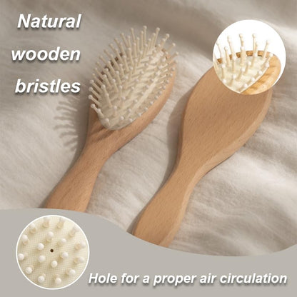 Baby Hair Brush and Comb Set, Natural Wood Scalp Massage Brush,Soft Goat Bristle Brush & Wooden Comb for Newborns, Toddlers, Boys & Girls for Cradle Cap (3 PC set(Oval))
