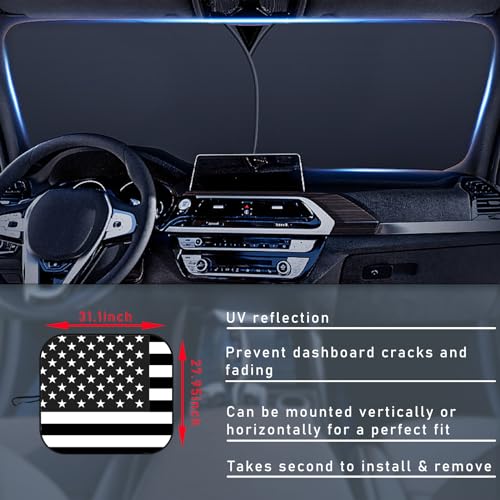 Ziciner 2 PCS Car Windshield Sun Shade, Auto Sun Heat and UV Rays Blocker, 28"×31" Foldable Automotive Front Window Sunshade Protector, Universal Vehicle Interior Accessories (Black Flag-M) - color: Black Flag-M (28×31 inches)