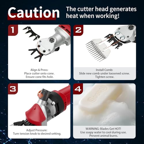 1200W Sheep Shears Clippers, 3200RPM 6-Speed Adjustable Heavy Duty Electric Sheep Shears for Dogs and Farm Livestock Grooming, 13T Blades, Professional Thick Coat Dog Clippers for Alpacas, Goats (RED) - color: Strawberry Red