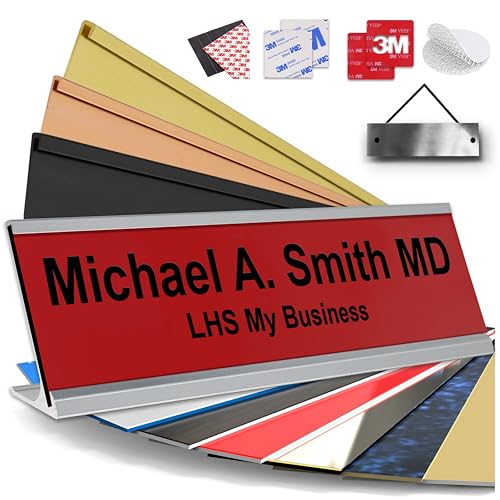 Custom Name Plate for Desk, Red with Black Lettering, 2x8 - color: B14 - Red & Black Lettering
