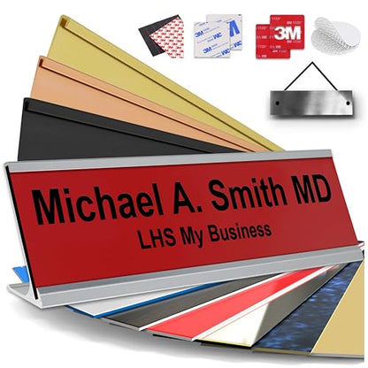 Custom Name Plate for Desk, Red with Black Lettering, 2x8 - color: B14 - Red & Black Lettering
