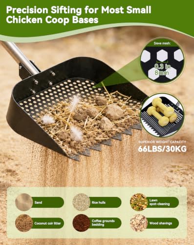 PawGiant 2-in-1 Chicken Poop Scooper & Rake, 12" Metal Coop Shovel