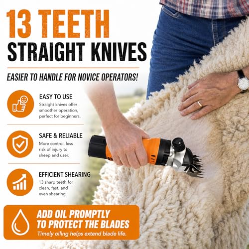 Sheep Shears Wool Clippers Universal Replacement Blades, Shearing Comb and Cutter Blade Set, Stainless Steel Straight 13-Teeth Detachable Trimmer Shears for Grooming Goats, Lambs, Llamas, Alpacas - size: Straight 13-tooth