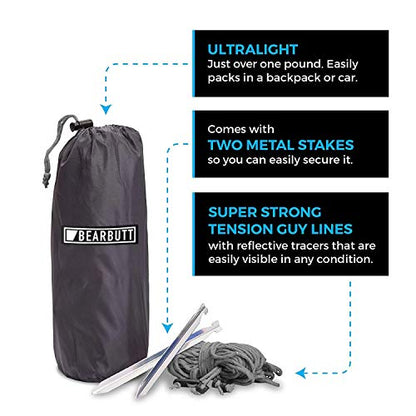Bear Butt Hammock Rain Fly & Camping Tarp - 11 x 9 ft Ultralight Waterproof Tarp for Hammock & Tent Camping - Easy to Set Up - color: Gray