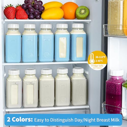 Syntic 2 Pack 16 Oz Glass Breastmilk Storage Bottles with Pour Spouts - color: 2 Set-Light Blue/Light Gray