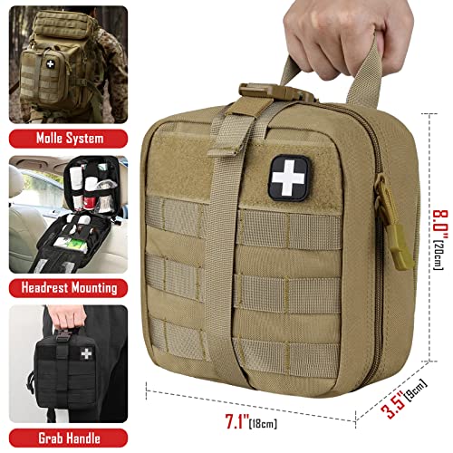 LIVANS 1000D First Aid Bag Empty, Medical Ifak Pouch for Emergency & EMT - color: Khaki(7.1"l X 3.5"w X 8"h)