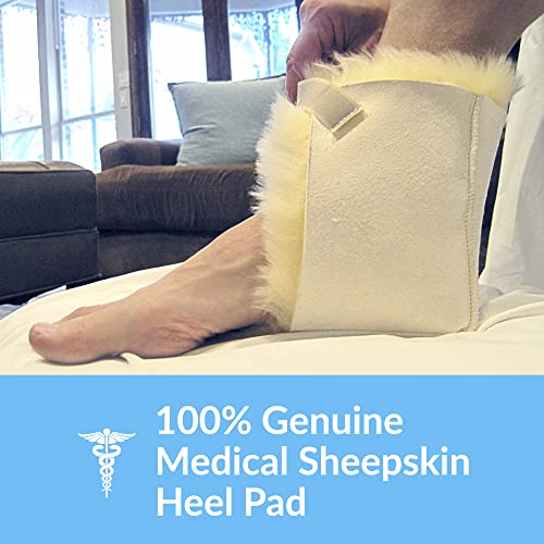 Sheepskin Ranch Sofsheep Medical Sheepskin Heel Protector, Pressure Relief for Bed Sores, Ulcers, Sensitive Skin, Hospital Grade, Chrome Free, Washable, Hypoallergenic, Adjustable, Real Wool, Single - style: Single