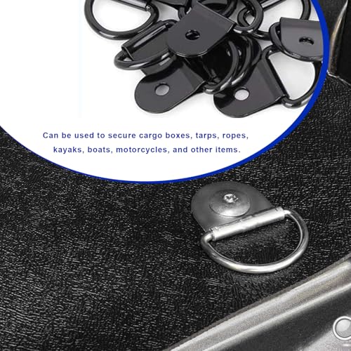 10 PCS Small Steel D-Ring Tie Downs, Rustproof Anchor Lashing Rings Tie Down Hooks for Cargo Securing, Heavy Duty D Ring Hooks Kit for Trailer Camper Warehouse Boat (Black) - color: Black