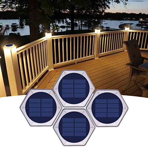 YiLaie Flat Solar Dock Deck Step Stair Lights for Outside Warm White 4 Pack | Driveway Lights Solar Powered for Outside Concrete Disks Ground Walkway Pathway Sidewalk Auto ON/Off - color: Warm White, size: 4 Pack-Hexagon