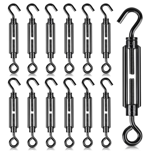 Black Small Turnbuckles for Cables Wire, M5 Hook and Eye Tensioner - size: 12 Pcs M5 x 4.7"