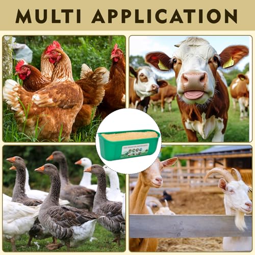 10 Pack Fence Feed Feeder 4.5 Quart Hanging Chicken Feeder Trough with Brush & Scoop Green Goat Hanging Fence Feeders Feeder with Hooks Screws & Zip Tie for Livestock Feeding Container Goats Supplies - color: Green, size: 10 Pack
