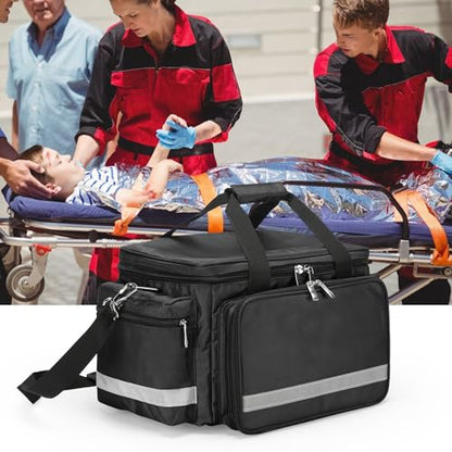 Medical Bag Empty Emergency Bag First Responder Bag First Aid Bag Home Health Empty First Aid Storage with Detachable Divider Medical Supplies - color: Black, size: 17.7" x 13.78"x 9.84"