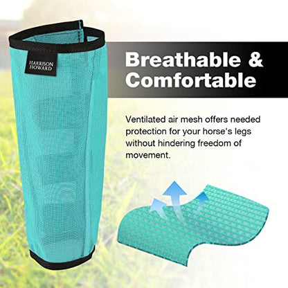 Harrison Howard Loose Fitting Fly Boots UV-Protective Extra Tough Mesh Ventilated Four Fasteners Stay-on Design Protect Horse Legs & Stomp-Reducing Set of 4 Mint Mini - color: Mint, size: Mini