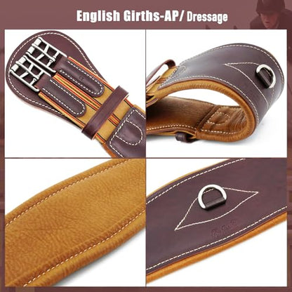 Jeereal English Dressage Girths,Breathable Horse Girth for English Saddle,Premium Equestrean Gear,Made Genuine Leather - size: 32"