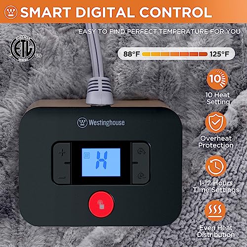 Westinghouse Heated Blanket Full Size, Faux Fur with 10 Levels, Grey - color: Grey, size: Full 80" x 84"