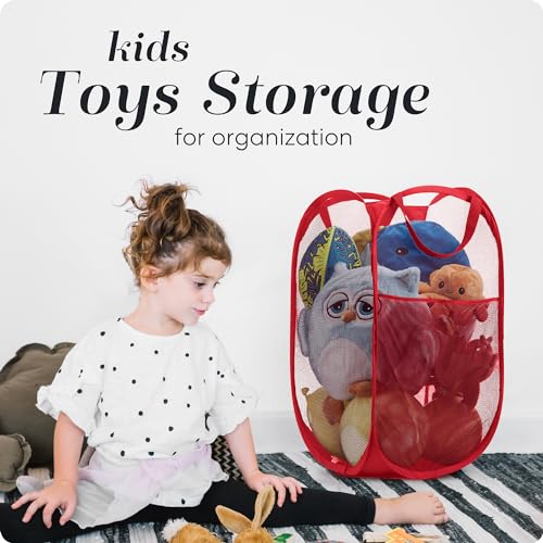 Handy Laundry Mesh Pop-Up Laundry Hamper, Collapsible Basket 2-Pack - color: Red, 2-PACK