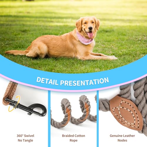 Mile High Life Dog Leash Braided Cotton Rope with Leather-Reinforced Ends - color: Camel, size: 18 Inch-1/2"