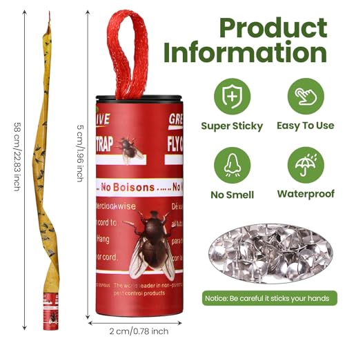 Qualirey 80 Pack Fly Strips Sticky Fly Trap Indoor Outdoor Hanging Ribbon Tape Paper Flying Insect Trap Gnat Killer Traps Catcher for Fruit Flies, Bug, Insect, Pest (Red) - color: Red