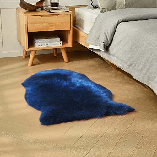 Navy Blue Faux Sheepskin Throw Rug 2x3 ft, Small Fluffy Fur Chair Cover - color: Navy Blue, size: 2' x 3'