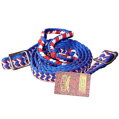 HILASON Braided Poly Barrel Horse Racing Reins Flat Grip Knots 1" X 8Ft | Rein Gifts - color: Red-White-Blue