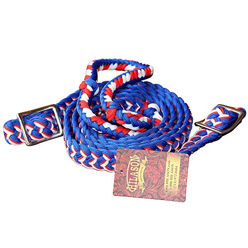 HILASON Braided Poly Barrel Horse Racing Reins Flat Grip Knots 1" X 8Ft | Rein Gifts - color: Red-White-Blue