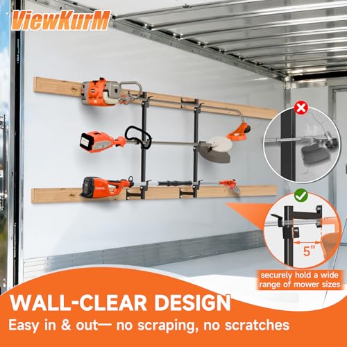 Weed Eater Rack for Enclosed Trailer,Trimmer Rack for Enclosed Trailer | Weedeater Rack for Trailer,3 Place Trailer Racks for Lawn Equipment,Weed Wacker Rack For Enclosed Trailer&Garage,Black Steel