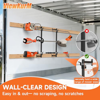 Weed Eater Rack for Enclosed Trailer,Trimmer Rack for Enclosed Trailer | Weedeater Rack for Trailer,3 Place Trailer Racks for Lawn Equipment,Weed Wacker Rack For Enclosed Trailer&Garage,Black Steel