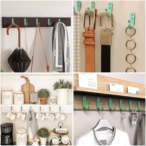 BREYDROK 20-Pack Coat Hooks for Hanging, Heavy Duty Green Metal Wall Hooks | Single Prong Hanging Hooks with Screws for Towels, Backpacks, Hats, Kitchen Hook - color: 20pcs + Mint Green