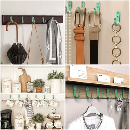 BREYDROK 20-Pack Coat Hooks for Hanging, Heavy Duty Green Metal Wall Hooks | Single Prong Hanging Hooks with Screws for Towels, Backpacks, Hats, Kitchen Hook - color: 20pcs + Mint Green