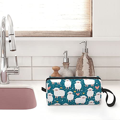 Cute Sheep Love Travel Makeup Bag Cosmetic Organizer Zipper Pouch