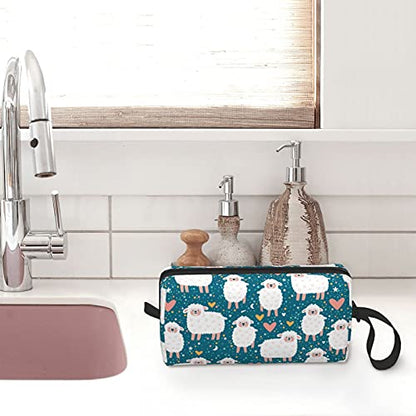 Cute Sheep Love Travel Makeup Bag Cosmetic Organizer Zipper Pouch