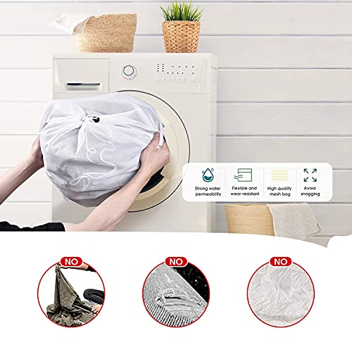 OTraki 2 Pcs Large Mesh Laundry Bags 24X36 Inch Heavy Duty Drawstring Laundry Wash Bag,Laundry Hamper Liner Machine Washable Storage Bag for Travel Hotel Beach Don't Drying, Melting 140-176℉ White - size: 24 x 36 inch