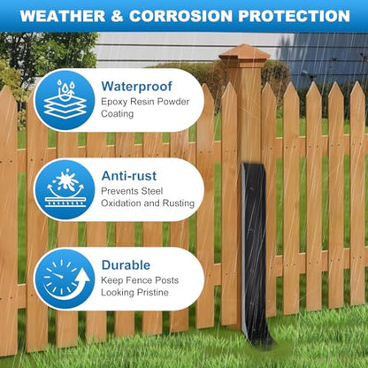 Fence Post Repair Kit, Fences Post Anchor Ground Stakes Heavy Duty, for Repair Tilted and Broken Wood Support, Hardware Included 4 Pack
