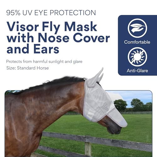 Horse Fly Mask with Nose Cover & Ears, UV Eye Protection, Medium/Large