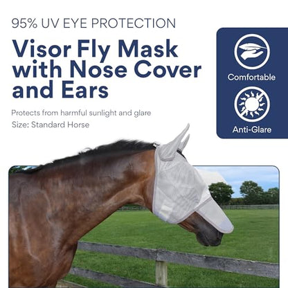 Horse Fly Mask with Nose Cover & Ears, UV Eye Protection, Medium/Large